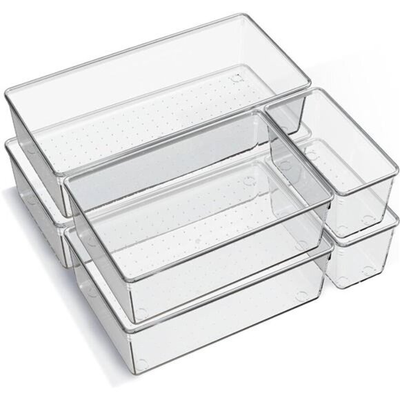 6 Pack Clear Plastic Drawer Organizer Trays Acrylic Storage Bins Kitchen Bathroo - Picture 1 of 7